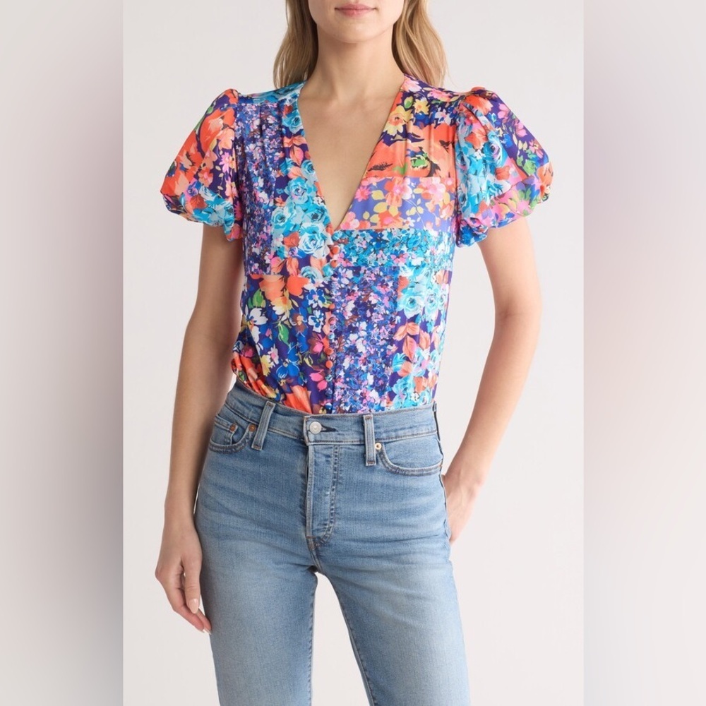 NWOT! AFRM Fanny Floral Puff‎ Sleeve Bodysuit